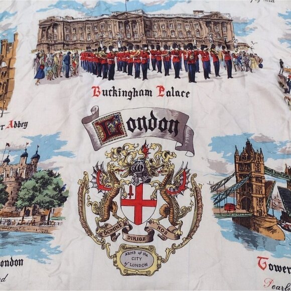 Vintage London Arms Of The City Scarf Buckingham Palace Parliament Big Ben - Picture 2 of 10
